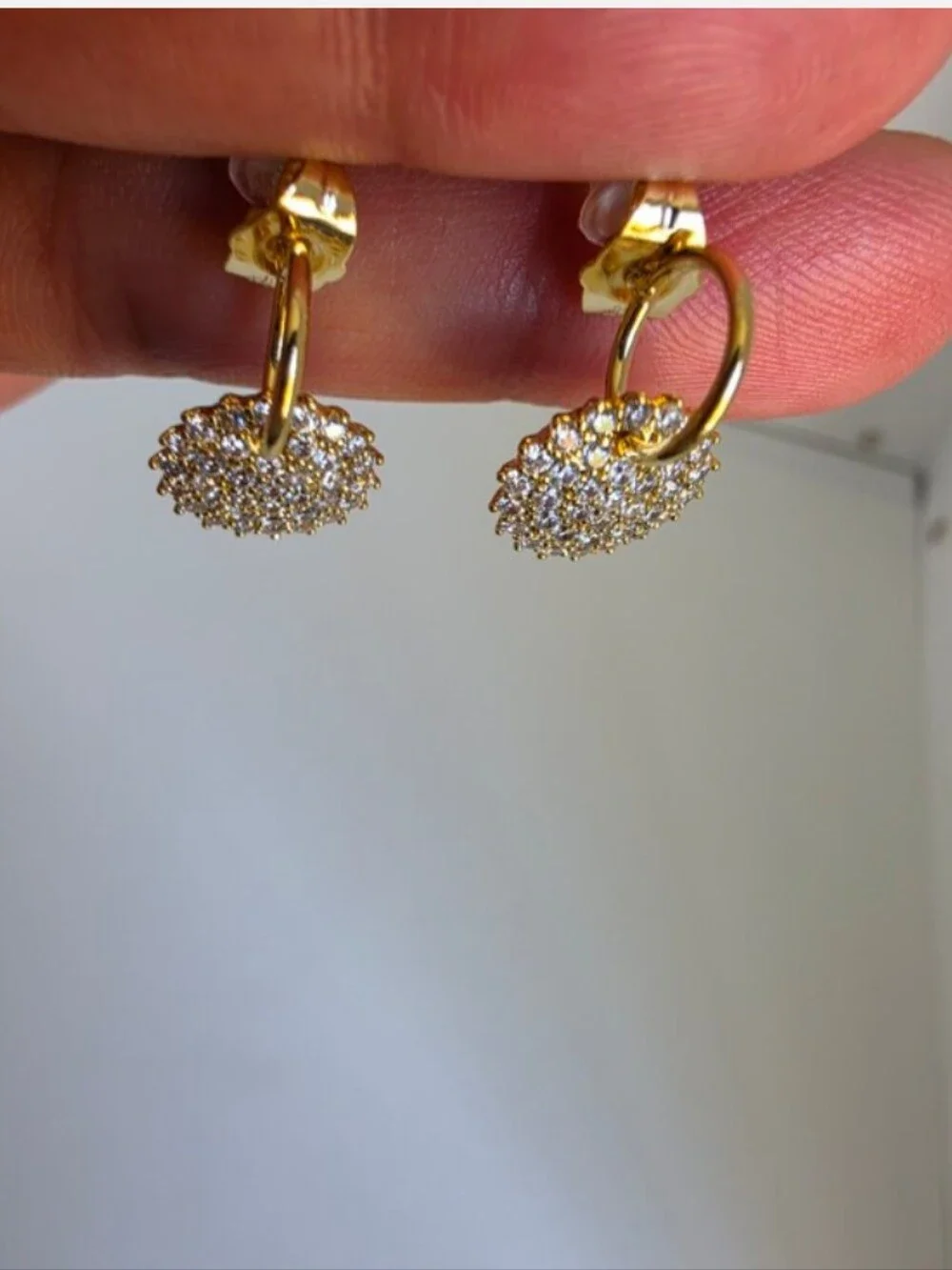 Gold Crystal Pavé Disc Drop Earrings